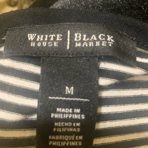 White House Black Market Black & White Striped V-Neck Top Size Medium - Picture 3 of 4